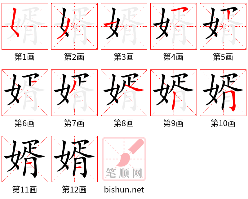 婿 笔顺规范