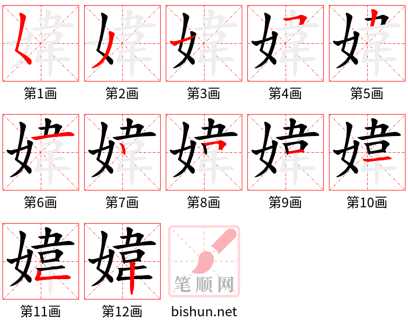 媁 笔顺规范