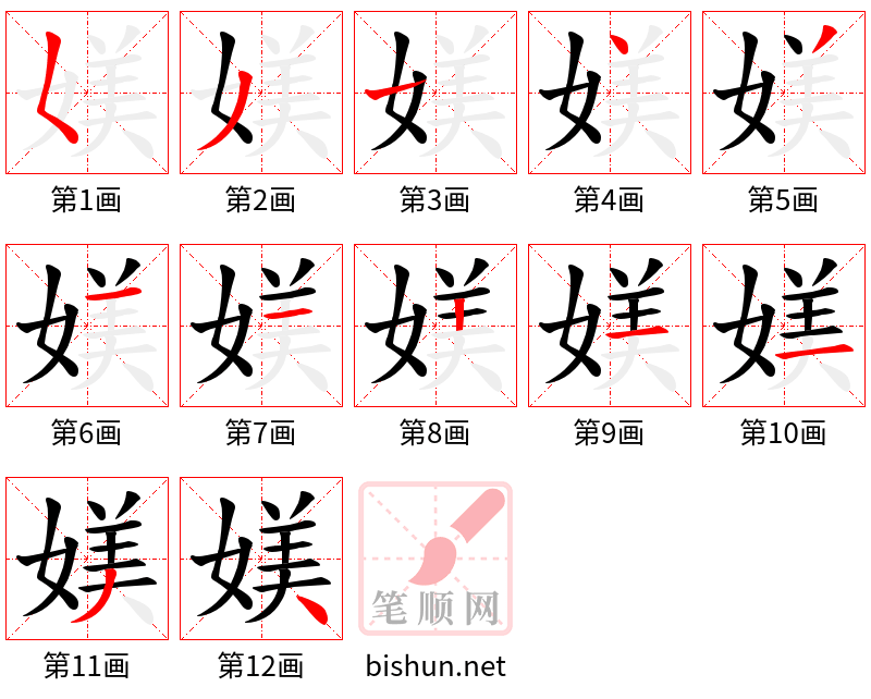 媄 笔顺规范