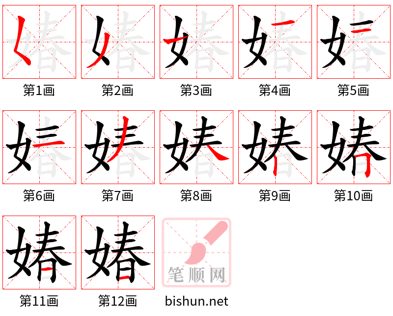 媋 笔顺规范