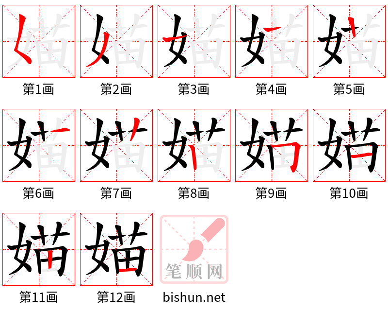 媌 笔顺规范