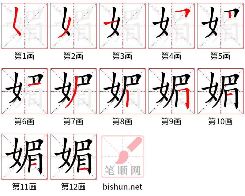 媚 笔顺规范