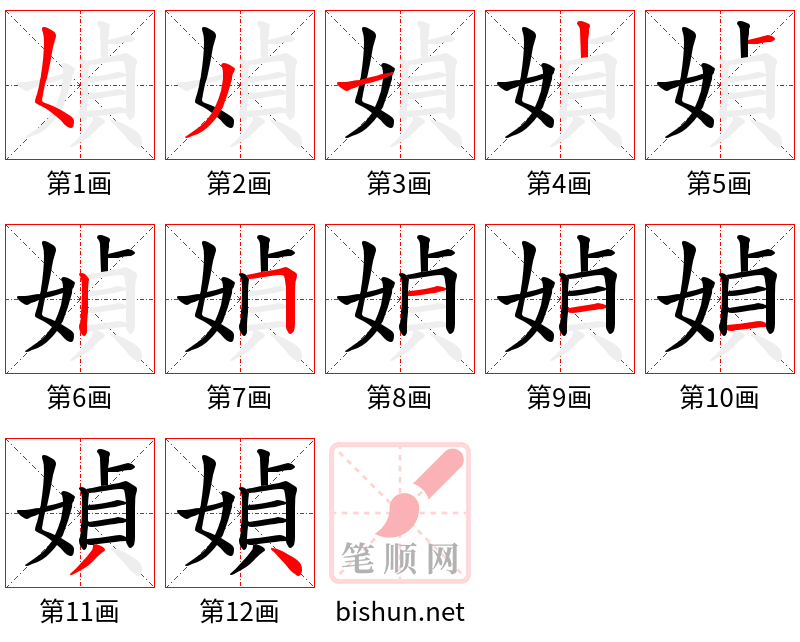 媜 笔顺规范