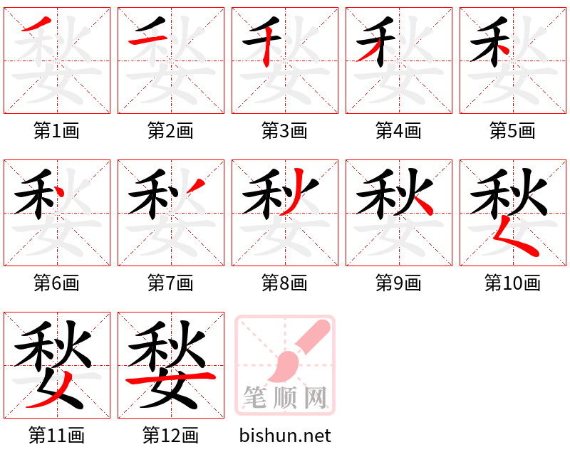 媝 笔顺规范