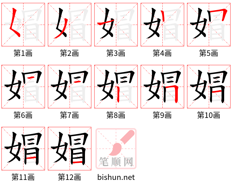 媢 笔顺规范