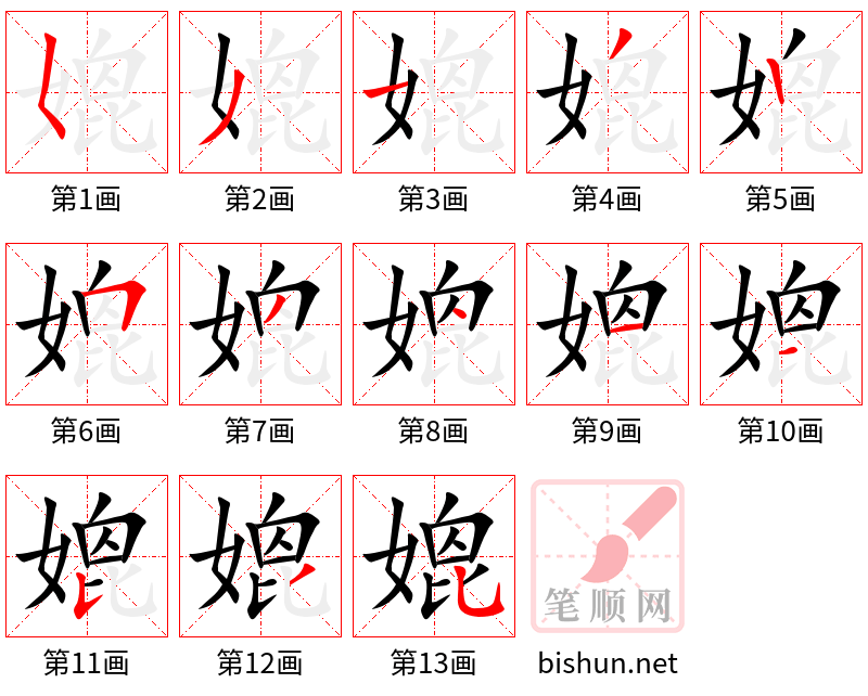 媲 笔顺规范