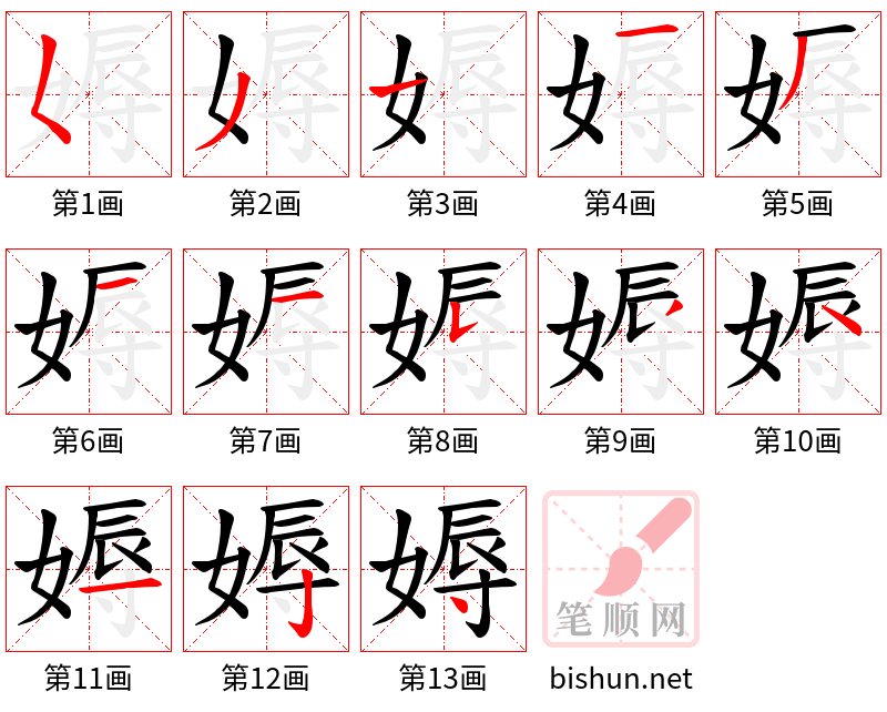 媷 笔顺规范