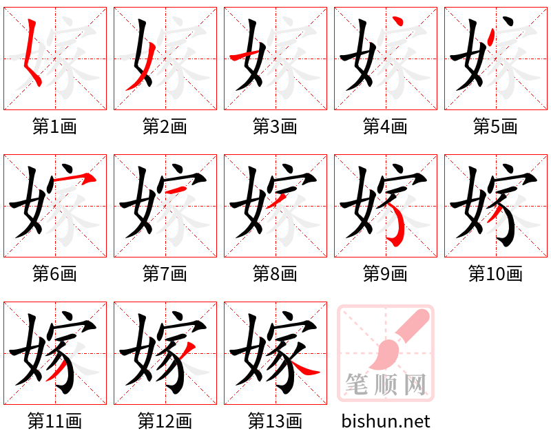 嫁 笔顺规范