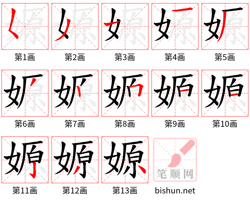 嫄 笔顺规范