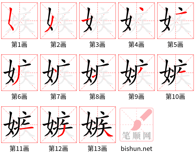 嫉 笔顺规范