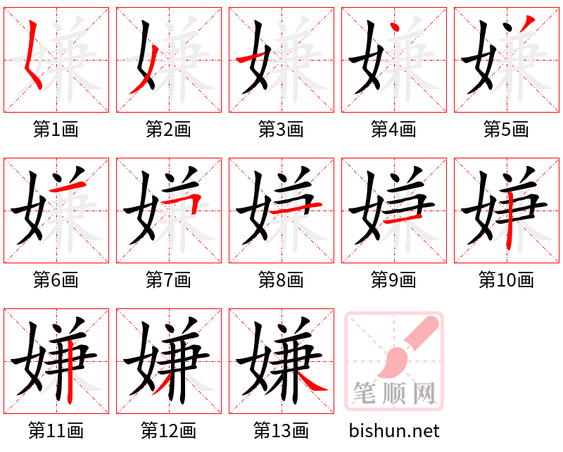 嫌 笔顺规范