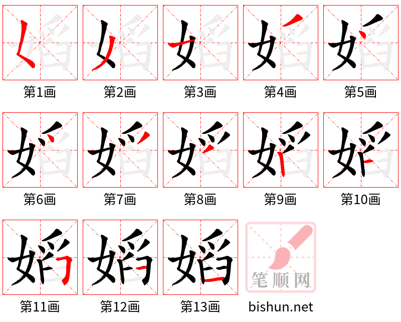 嫍 笔顺规范