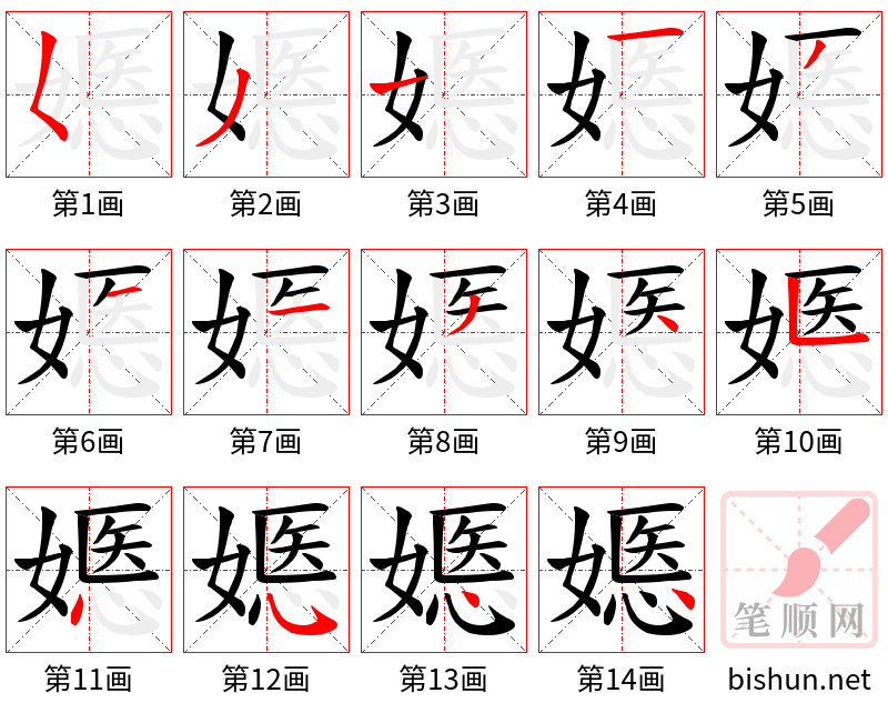 嫕 笔顺规范