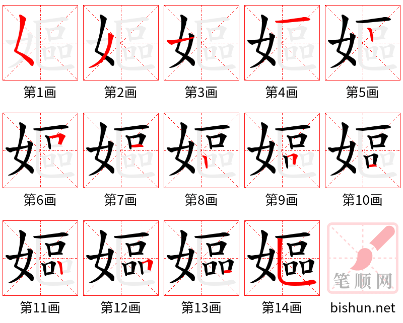 嫗 笔顺规范