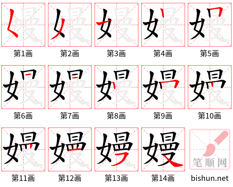 嫚 笔顺规范