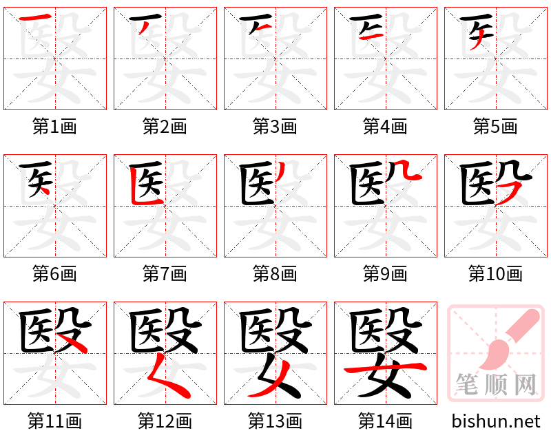 嫛 笔顺规范