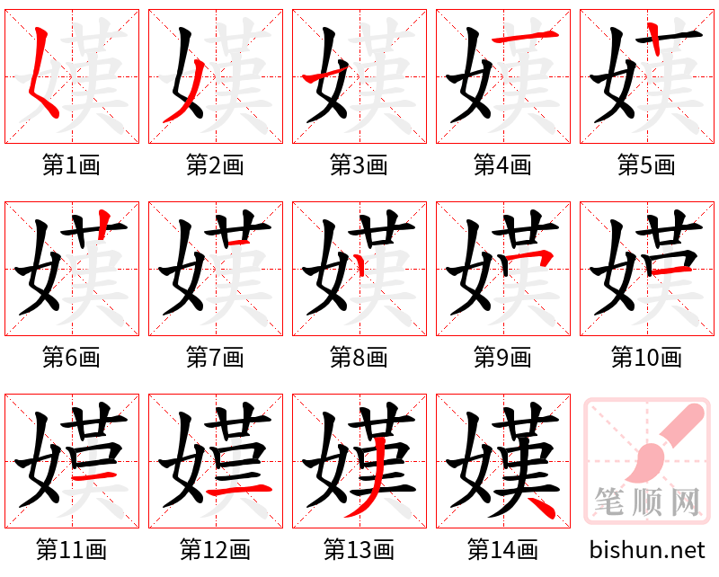 嫨 笔顺规范