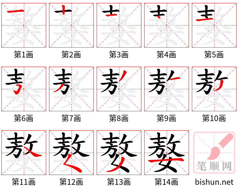 嫯 笔顺规范