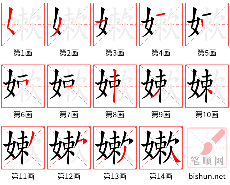 嫰 笔顺规范