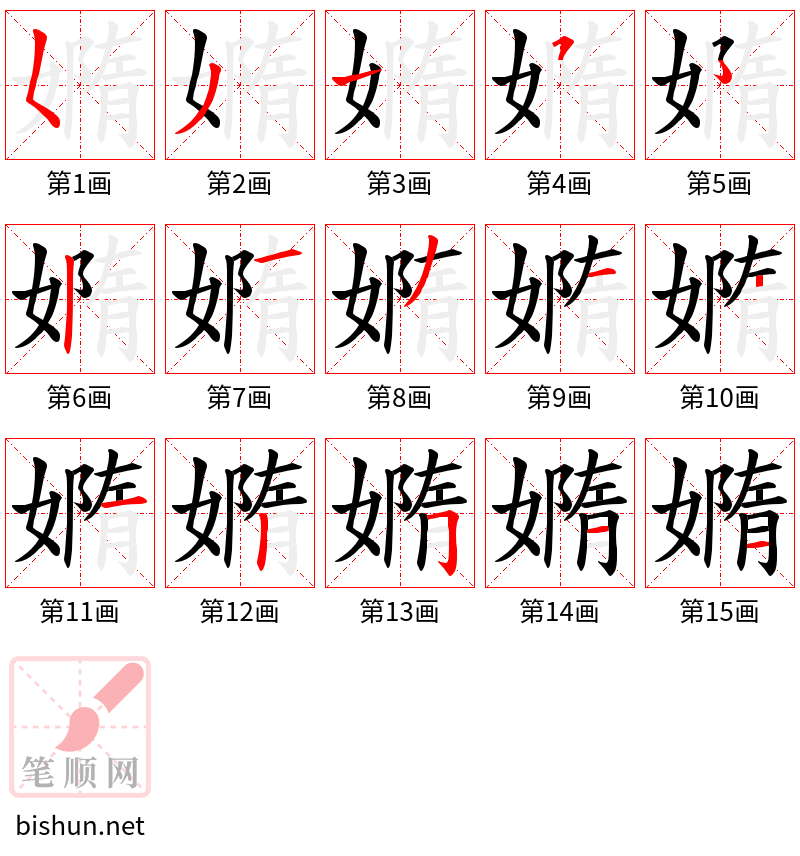 嫷 笔顺规范