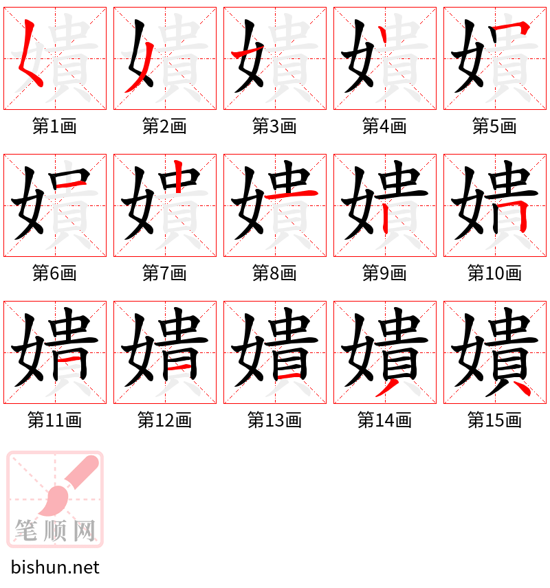 嬇 笔顺规范