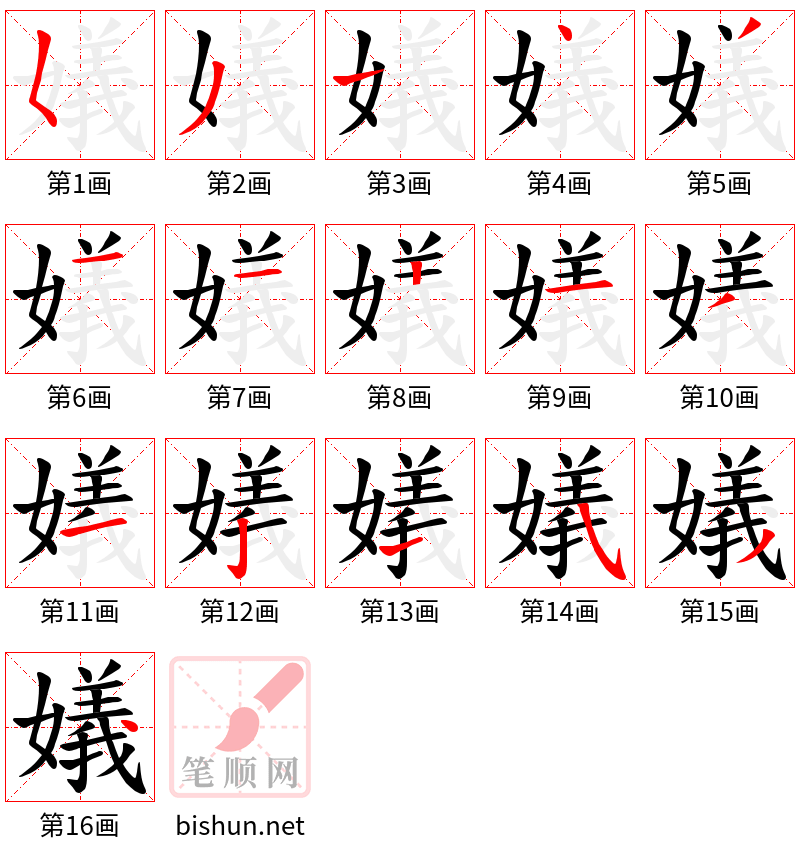 嬟 笔顺规范