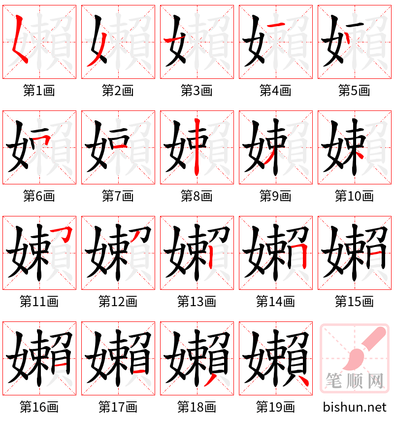 嬾 笔顺规范