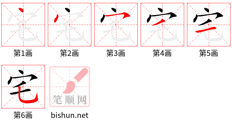 宅 笔顺规范