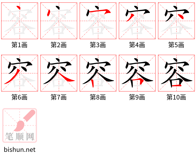 容 笔顺规范