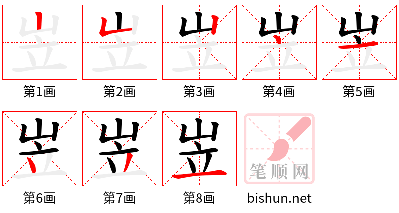 岦 笔顺规范