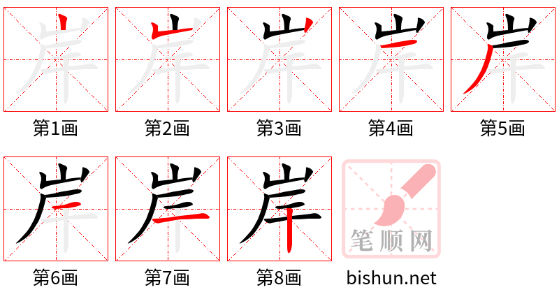 岸 笔顺规范