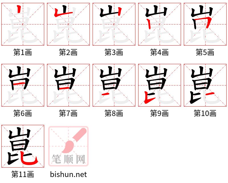 崑 笔顺规范