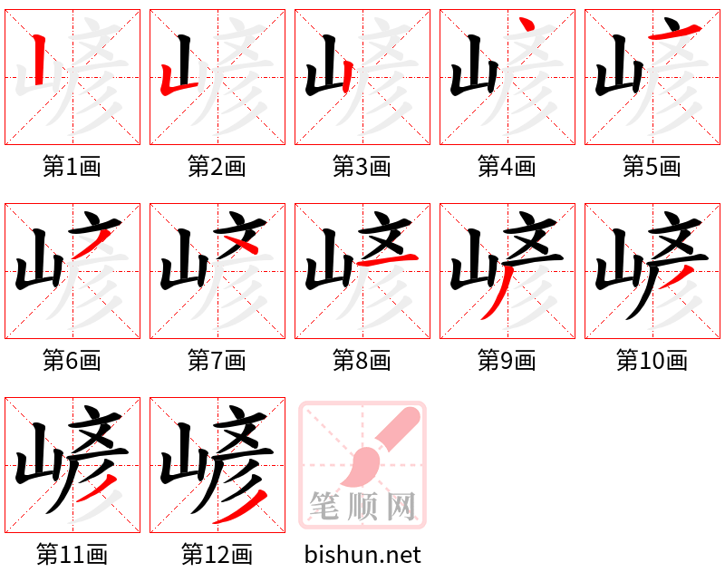 嵃 笔顺规范