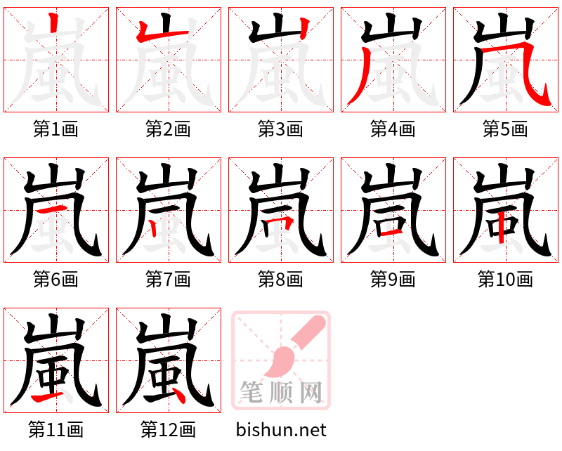 嵐 笔顺规范