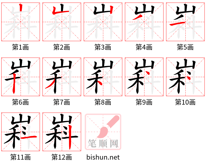 嵙 笔顺规范