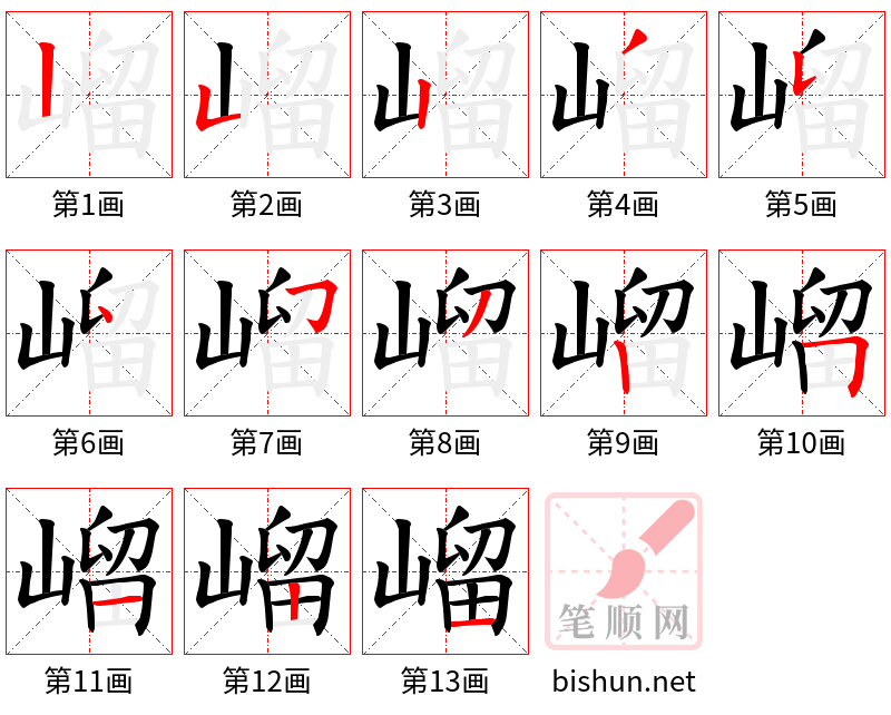 嵧 笔顺规范