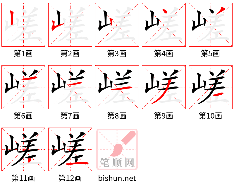 嵯 笔顺规范