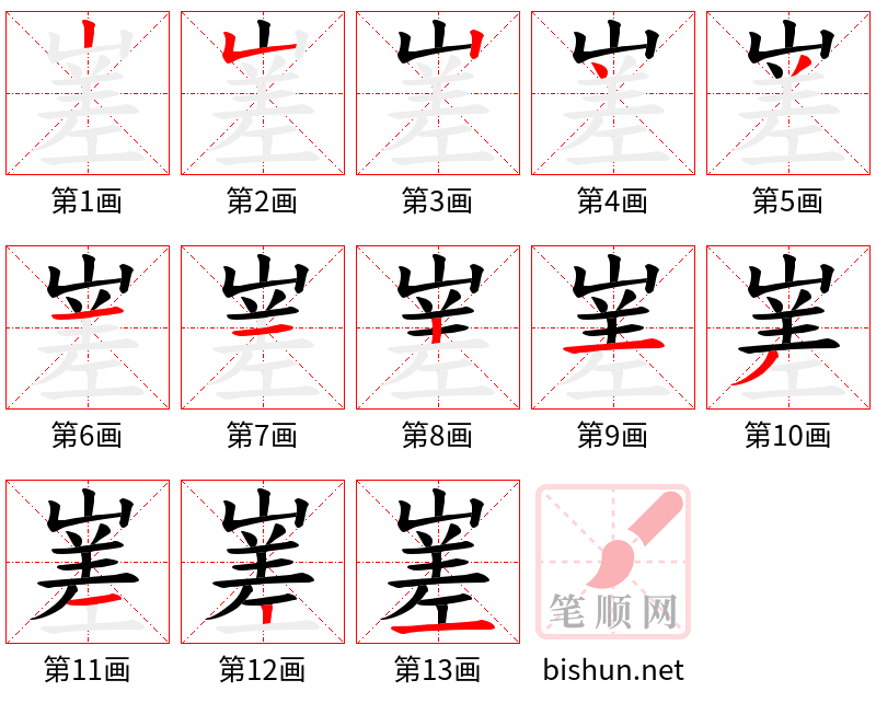 嵳 笔顺规范