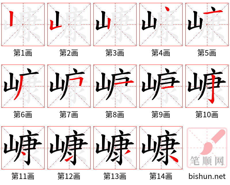 嵻 笔顺规范