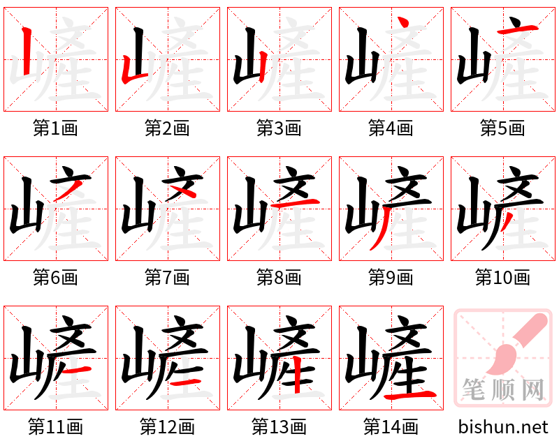 嵼 笔顺规范