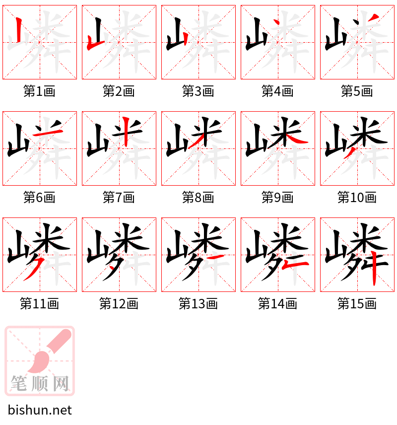 嶙 笔顺规范