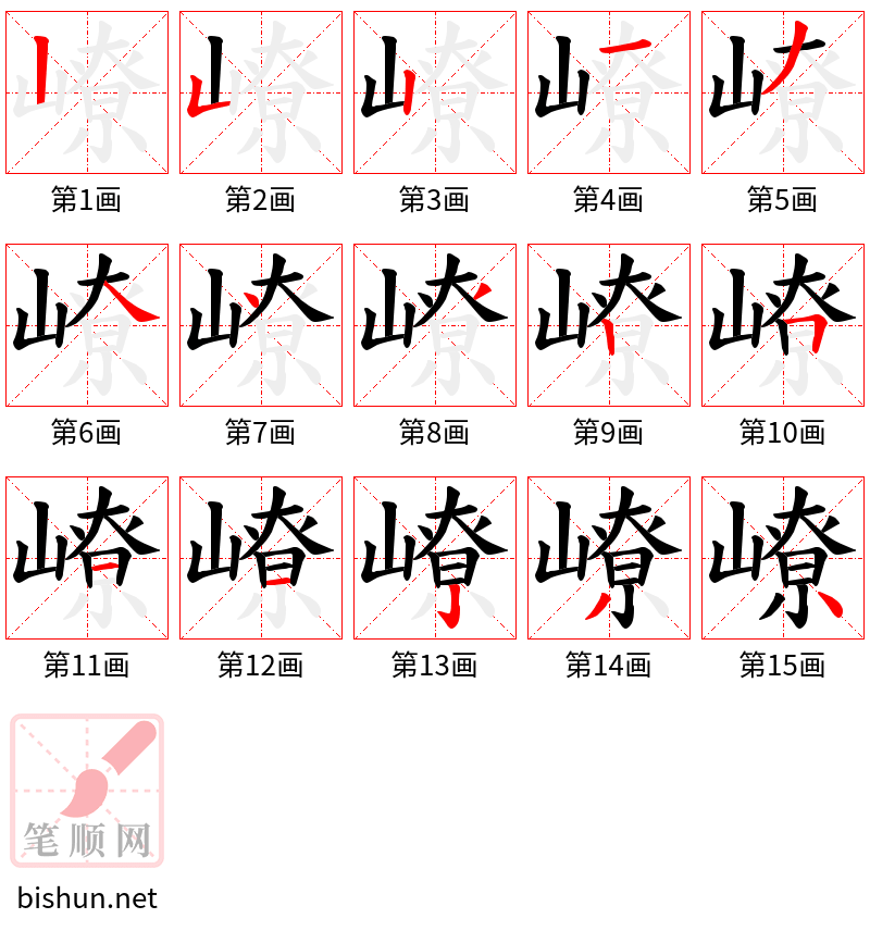 嶛 笔顺规范