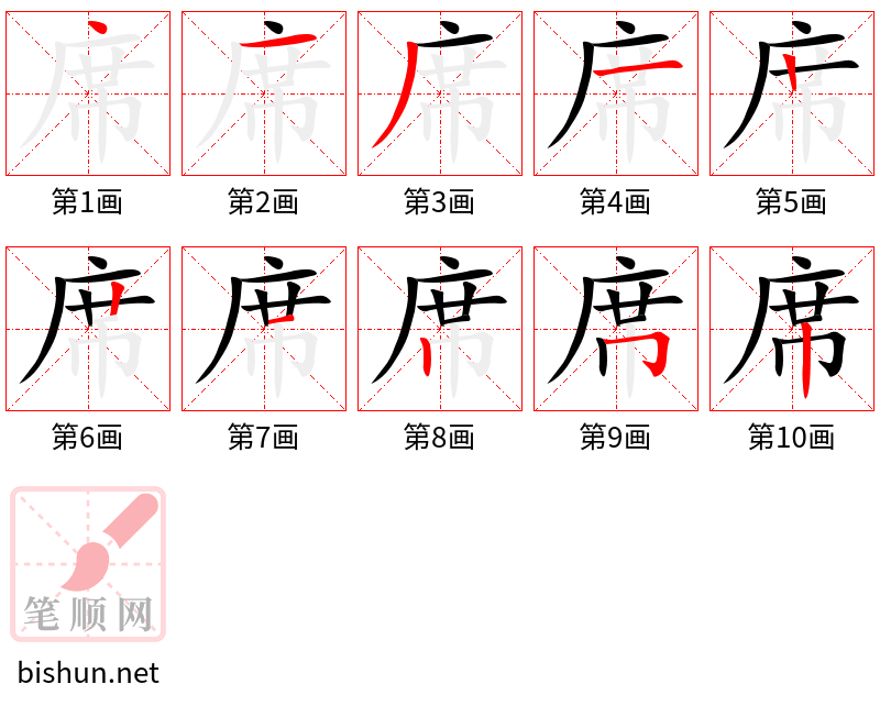 席 笔顺规范