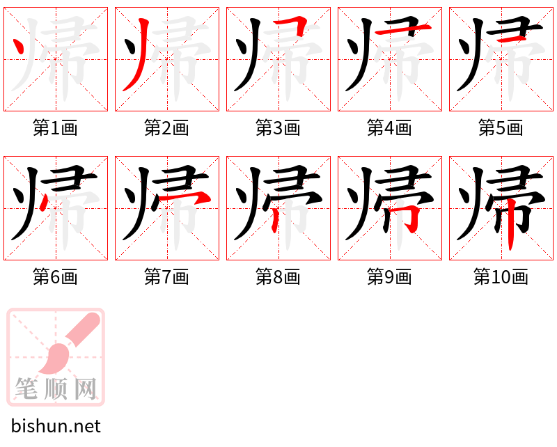 帰 笔顺规范