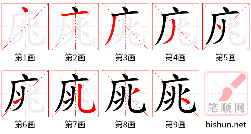 庣 笔顺规范