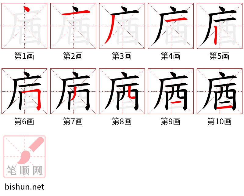 庮 笔顺规范