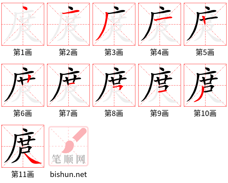 庹 笔顺规范