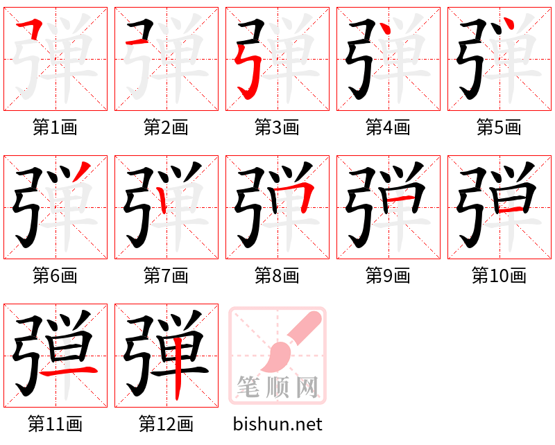 弾 笔顺规范