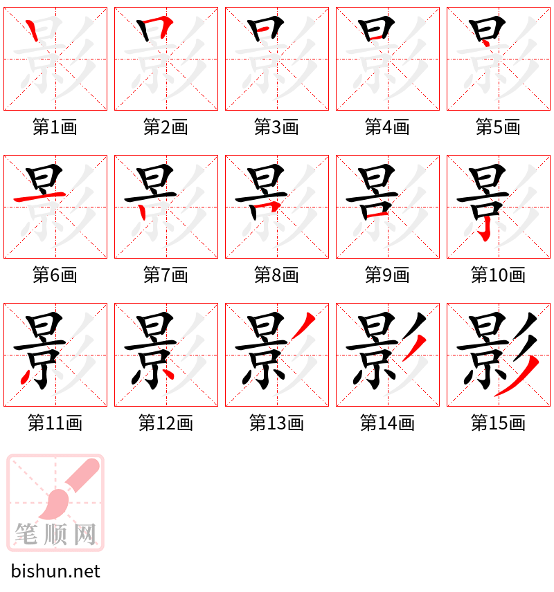 影 笔顺规范