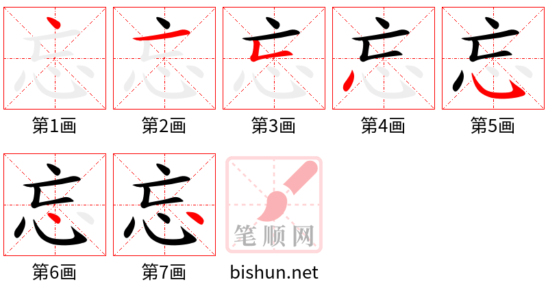 忘 笔顺规范